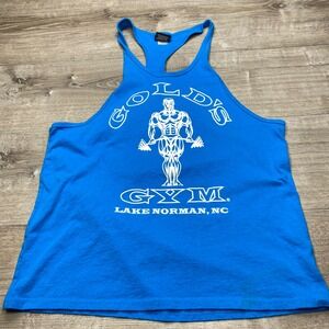 Gold's Gym Tank Top Mens L Blue Stringer Y-Back Bodybuilding Lake Norman USA